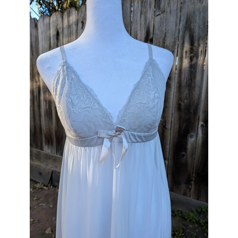 La Vie‎ en Rose Lace Bodice Sheer Maxi Slip Nightgown Light Blue Medium - Picture 2 of 7